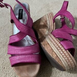 Worn once! White House Black Market pink  wedge sandals…Comfy!